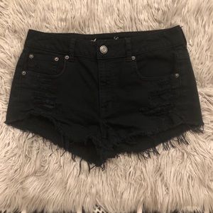 American Eagle Black Destructed Jean Shorts
